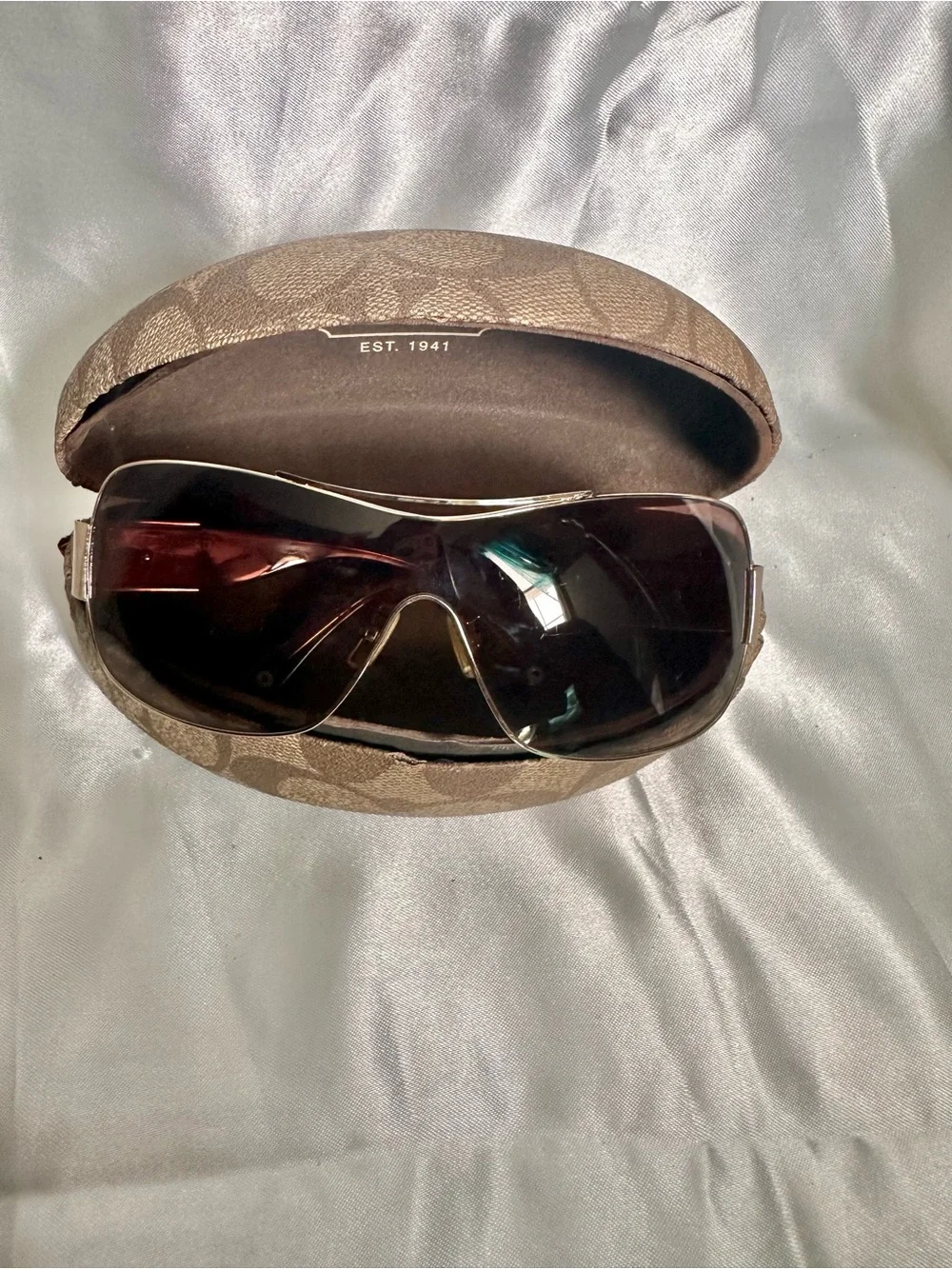 Coach Brown Gradient Shield Sunglasses with Gold Accents